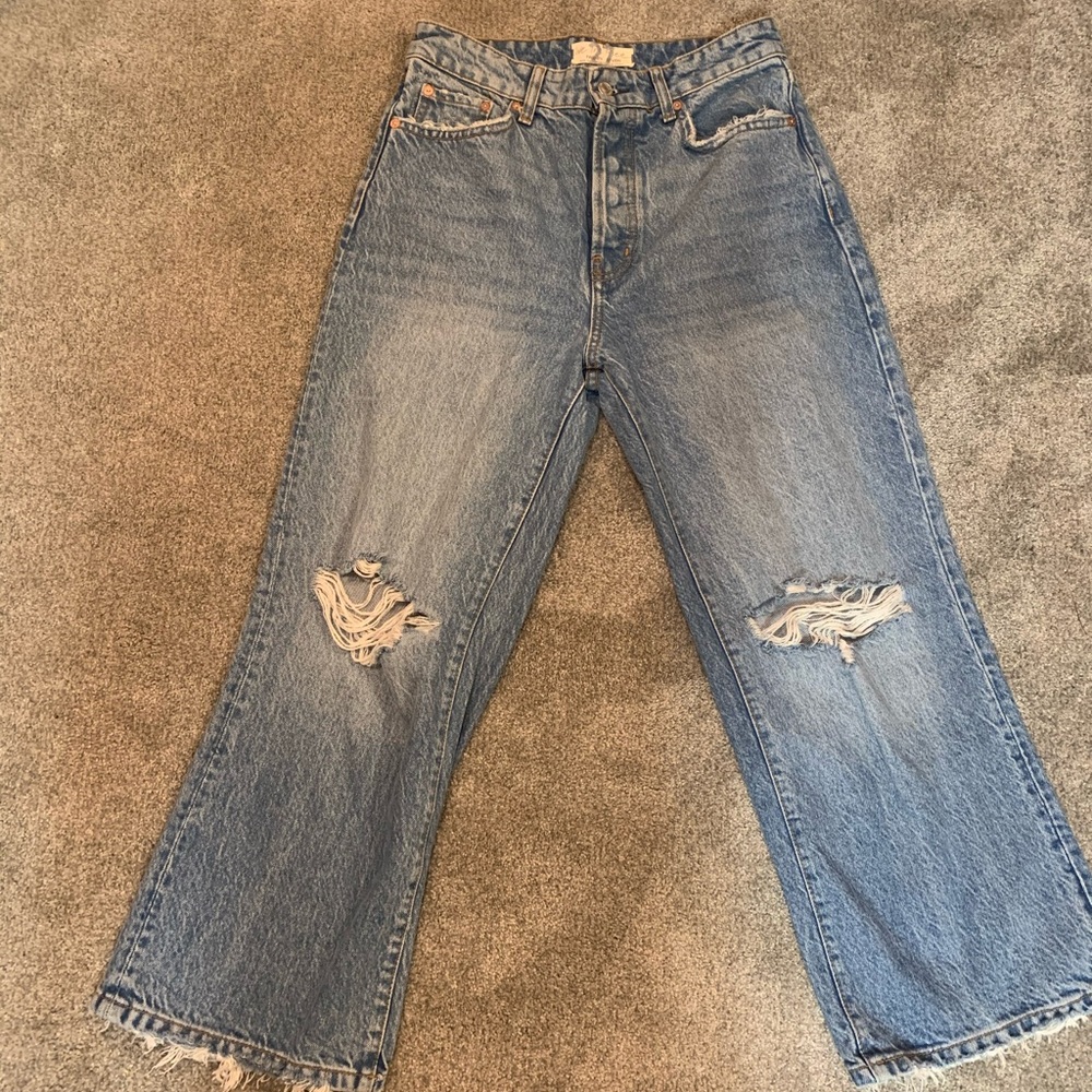 Free People wide leg distressed crop jeans